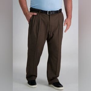 NWT Haggar Big & Tall Cool 18 Pro brown heather pleat front pants